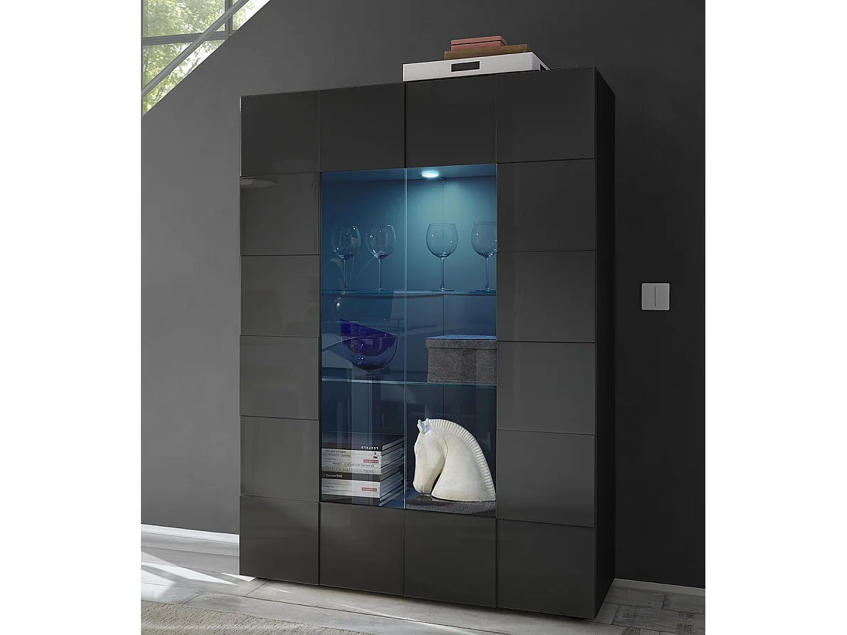 MilaniHome.it - vetrina moderna con 2 ante di design moderno industrial cm 121 x 166 x 43 hdi coloreAntracite