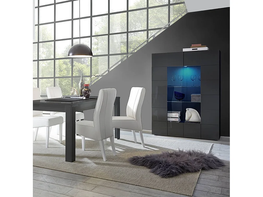 MilaniHome.it - vetrina moderna con 2 ante di design moderno industrial cm 121 x 166 x 43 hdi coloreAntracite