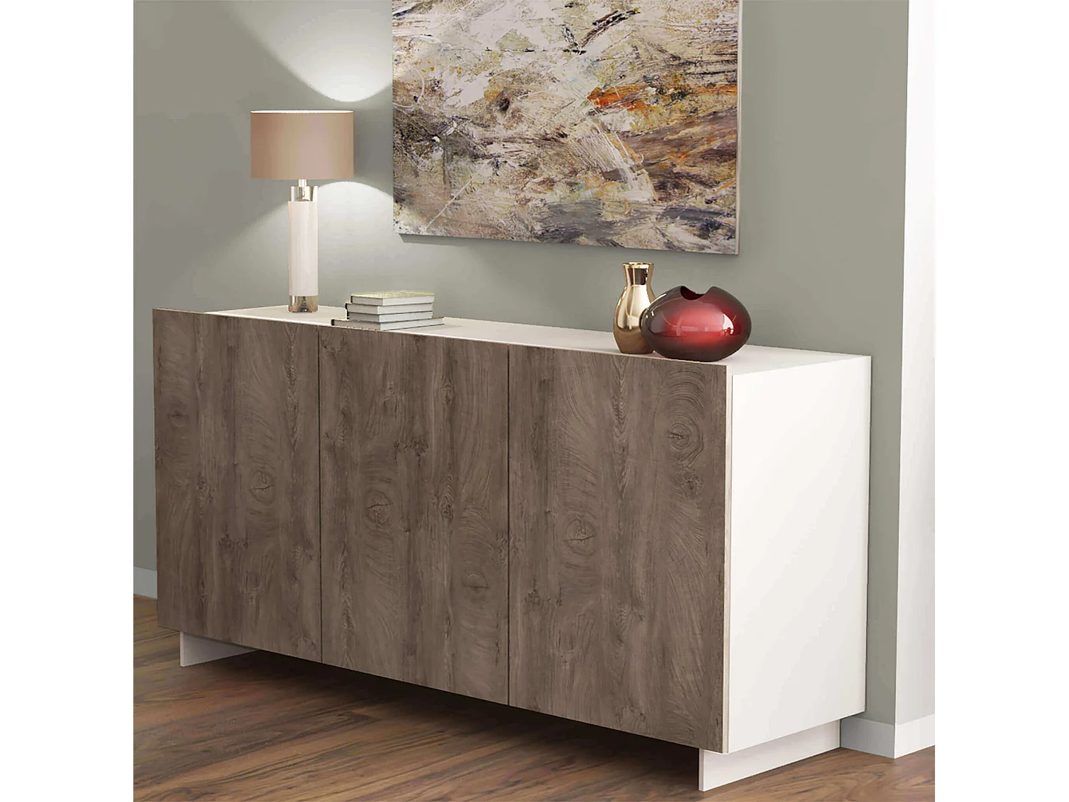 MilaniHome.it - madia moderna di design tre ante 150x40x76 hdi coloreRovere grigio