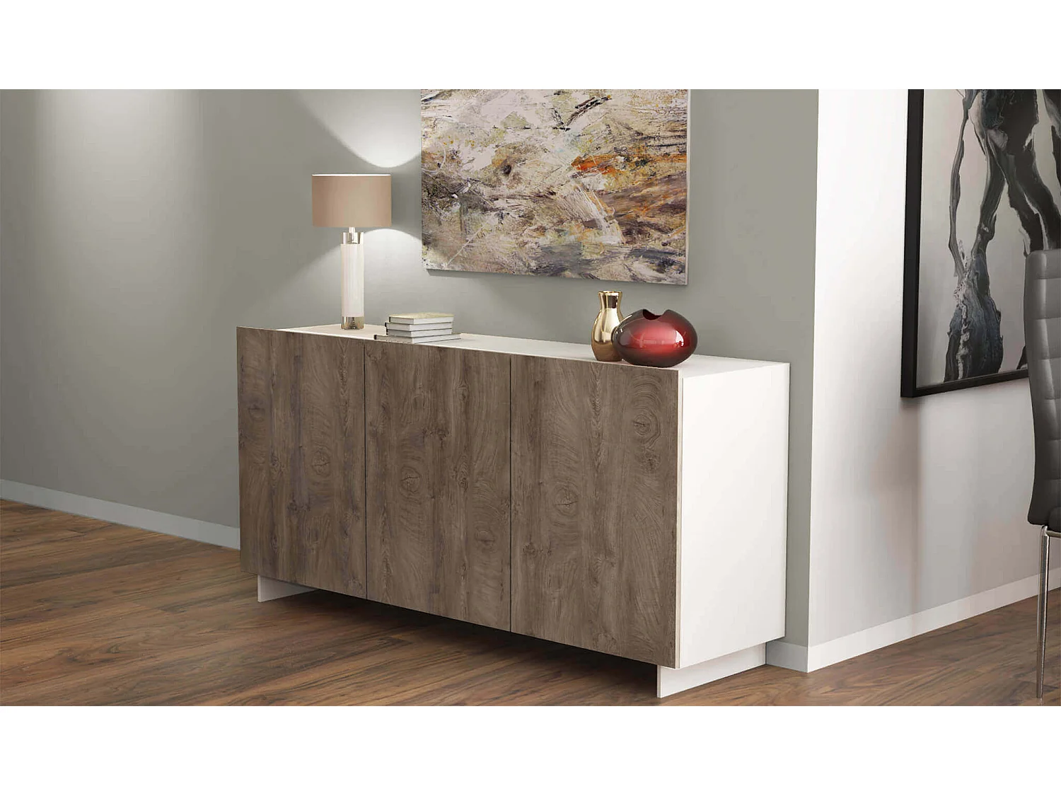 MilaniHome.it - madia moderna di design tre ante 150x40x76 hdi coloreRovere grigio