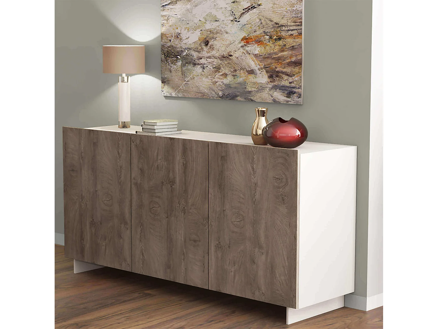 MilaniHome.it - madia moderna di design tre ante 150x40x76 hdi coloreRovere grigio