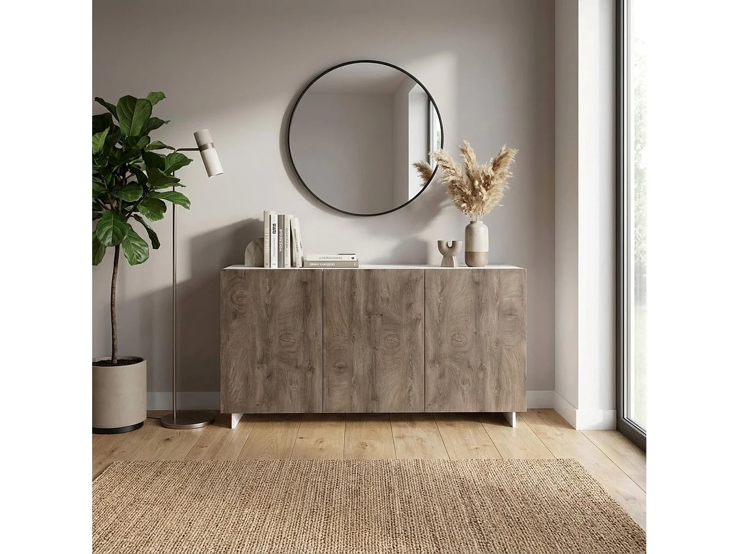 MilaniHome.it - madia moderna di design tre ante 150x40x76 hdi coloreRovere grigio