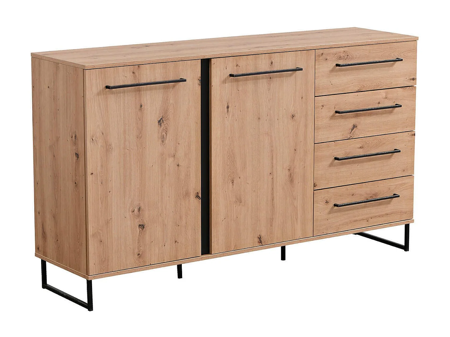 credenza con 2 ante e 4 cassetti colore rovere di design moderno industrial cm 159 x 42 x 92,5 h