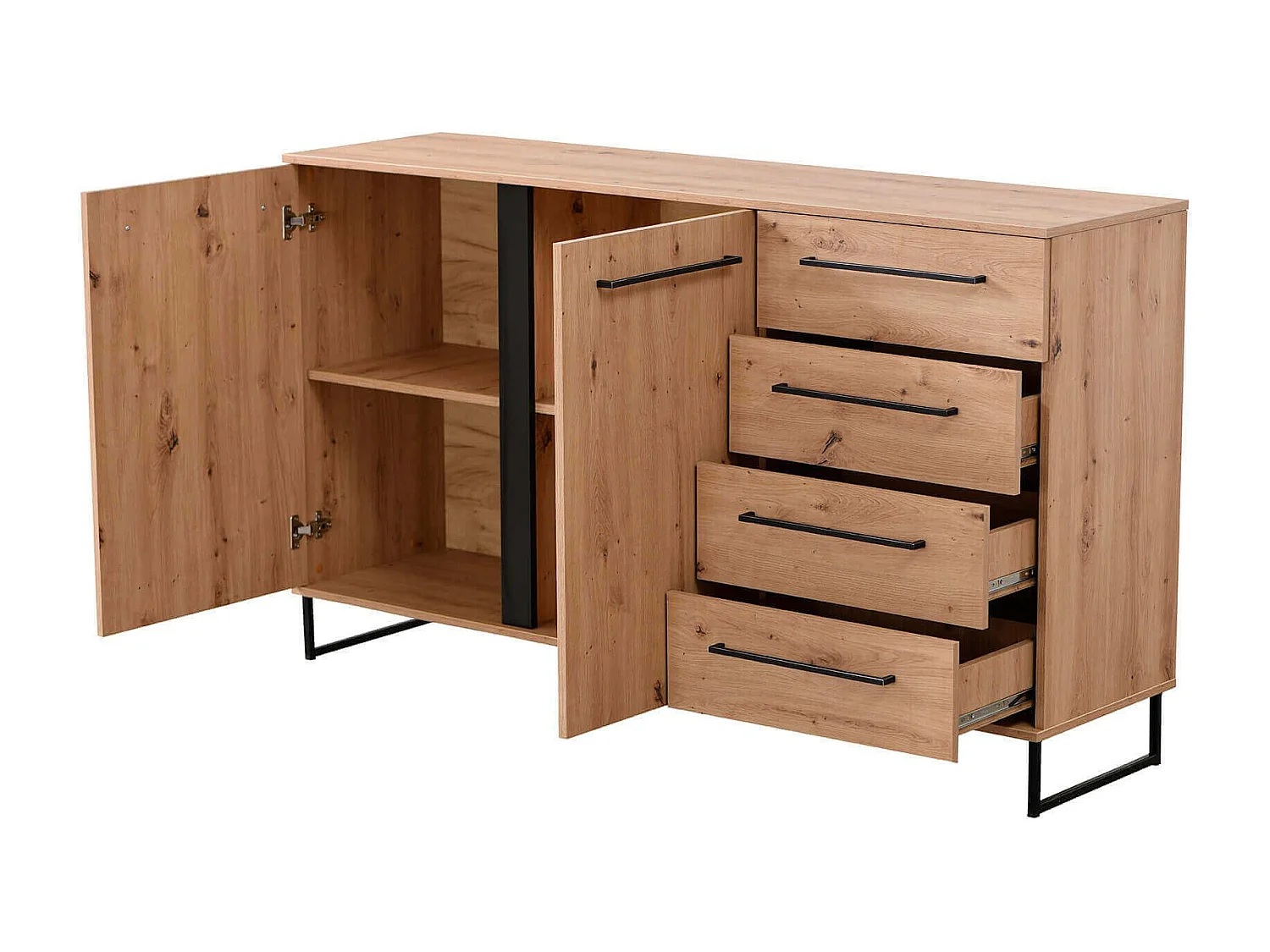 credenza con 2 ante e 4 cassetti colore rovere di design moderno industrial cm 159 x 42 x 92,5 h