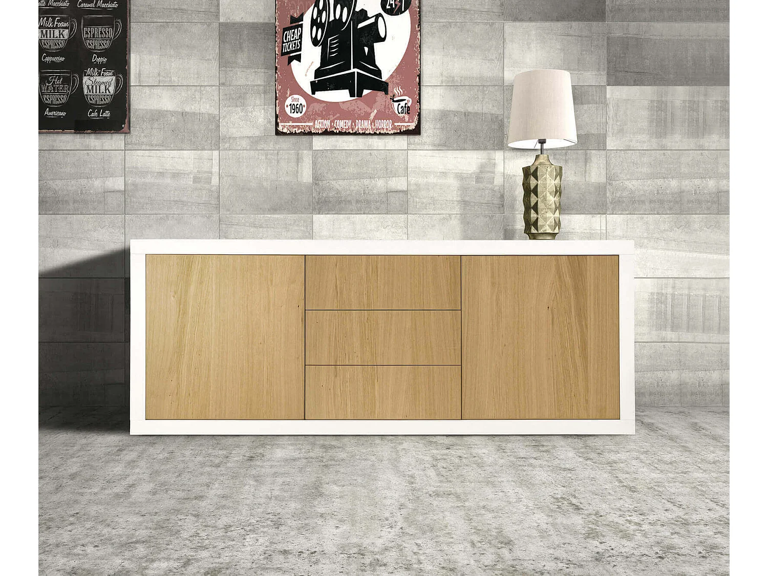 MilaniHome.it - Mobile Base Cm 186x45x75 H Naturale E Bianco Per Cucina Sala Da Pranzo Salotto Soggiorno Camera Da Letto Ufficiodi coloreBianco