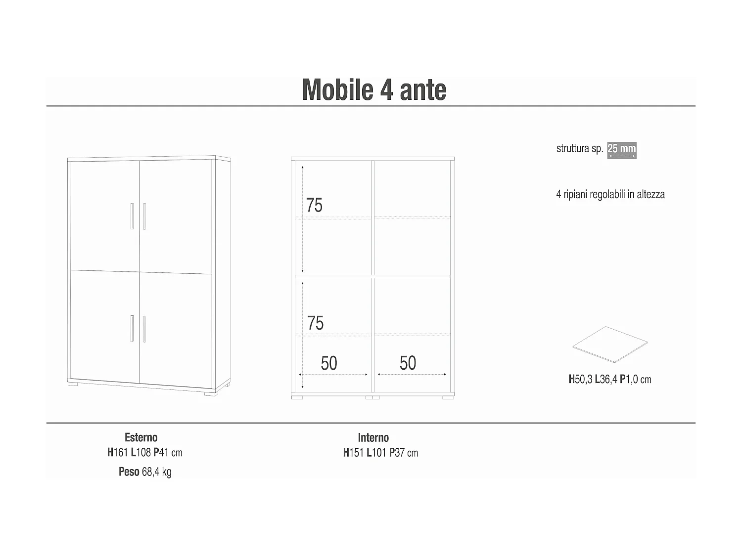 MilaniHome.it - credenza moderna per soggiorno di design moderno cm 108 l x 41 p x 161 hdi coloreBianco