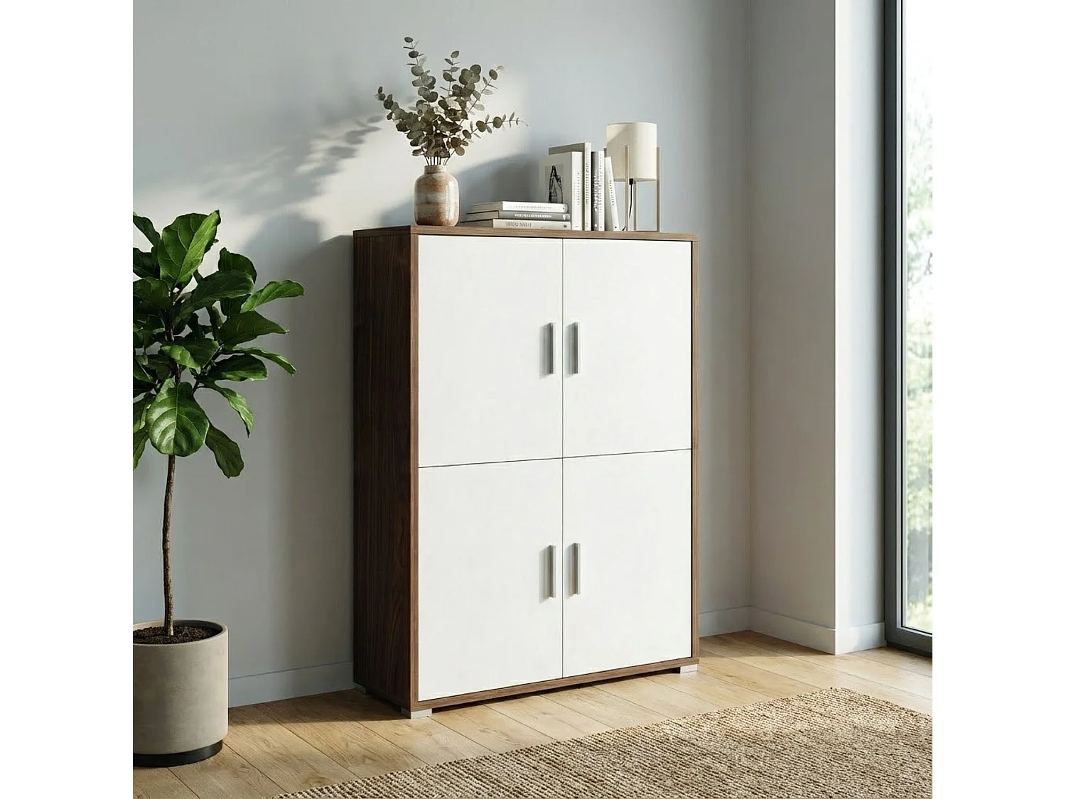 MilaniHome.it - credenza moderna per soggiorno di design moderno cm 107 l x 41 p x 162 hdi coloreBianco