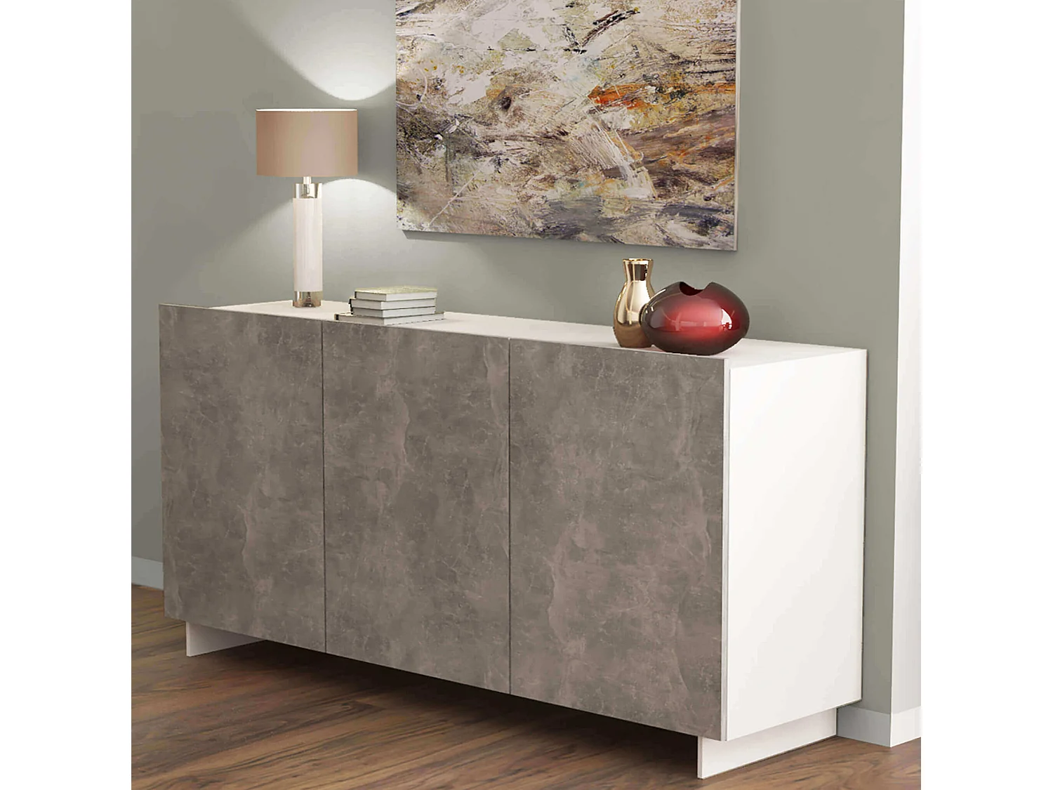 MilaniHome.it - madia moderna di design tre ante 150x40x76 hdi coloreCemento