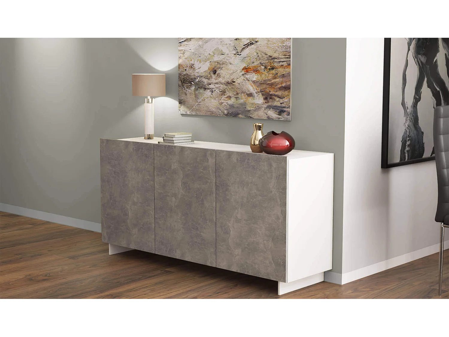 MilaniHome.it - madia moderna di design tre ante 150x40x76 hdi coloreCemento