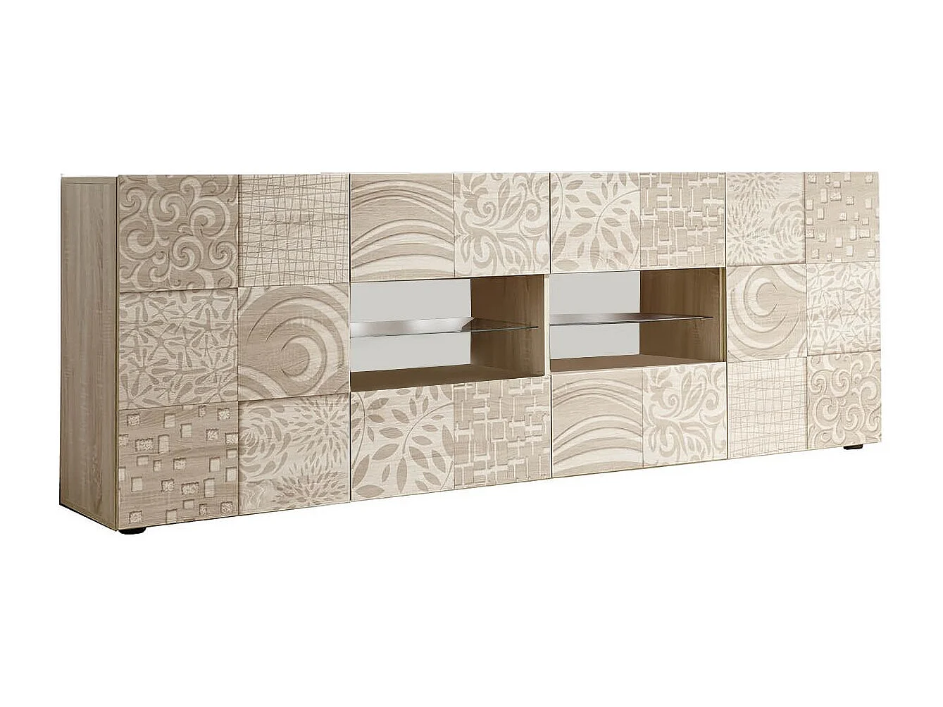 Madia Credenza Design Industrial DENNIS, Legno Abete E Metallo, 4 Cassetti E 2 Ante, 128x38x79 Cm, Colore Marrone