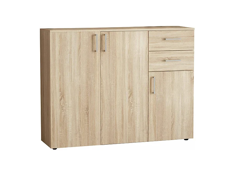 MilaniHome.it - madia moderna con 2 cassetti e tre ante di design moderno contemporaneo cm 106 x 36 x 83 hdi coloreQuercia Chiaro