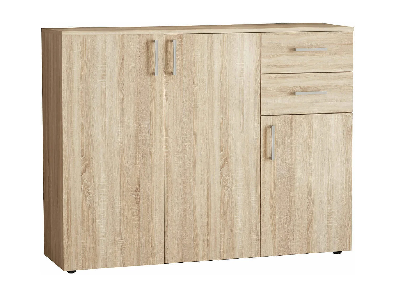 MilaniHome.it - madia moderna con 2 cassetti e tre ante di design moderno contemporaneo cm 106 x 36 x 83 hdi coloreQuercia Chiaro