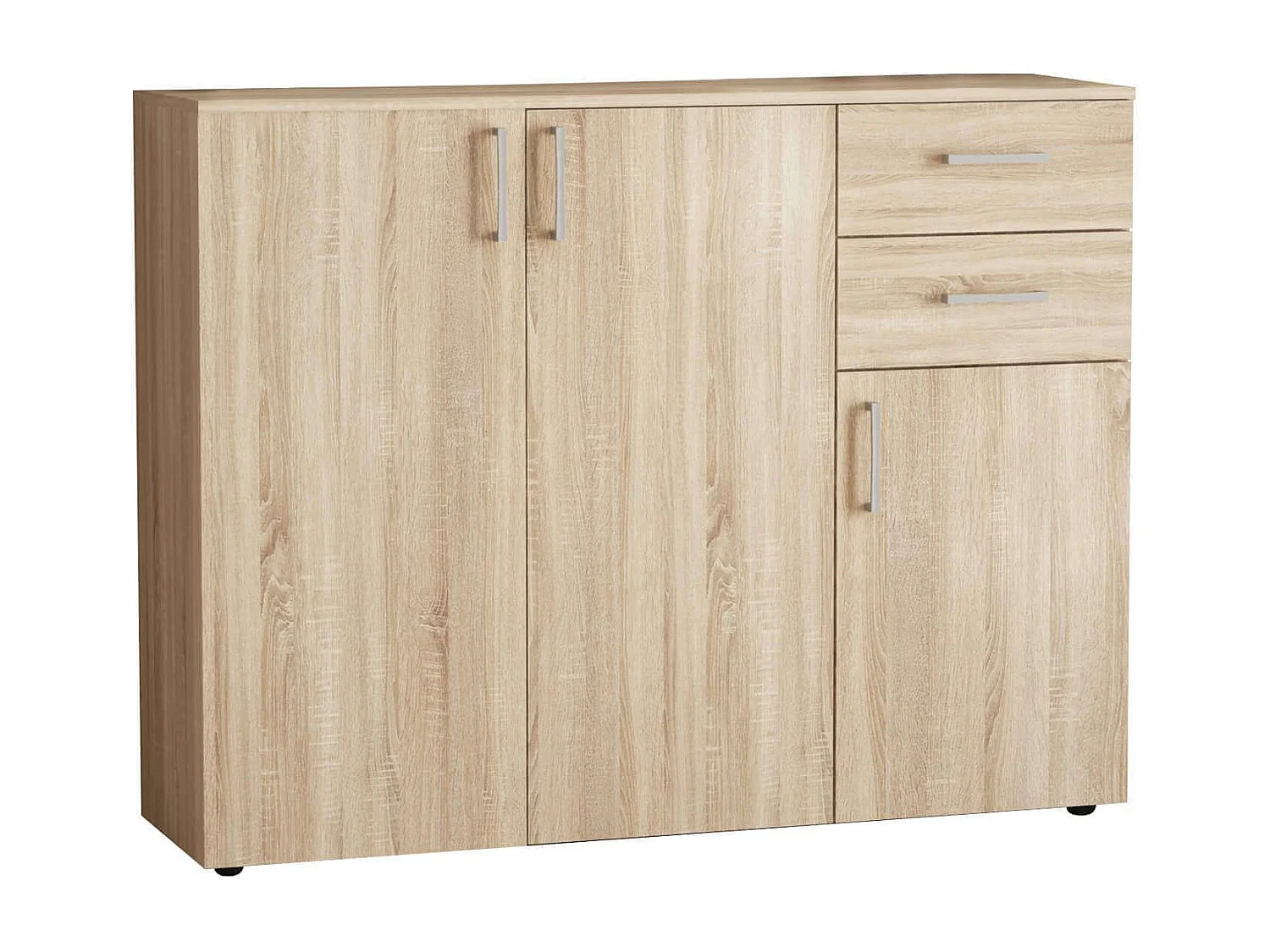 MilaniHome.it - madia moderna con 2 cassetti e tre ante di design moderno contemporaneo cm 106 x 36 x 83 hdi coloreQuercia Chiaro