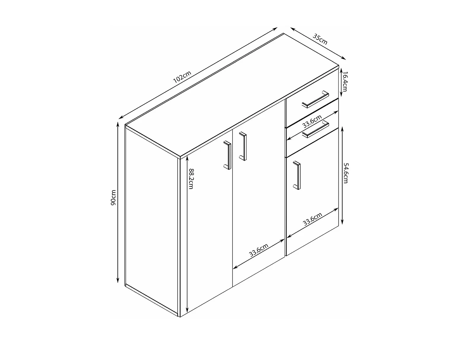 MilaniHome.it - madia moderna con 2 cassetti e tre ante di design moderno contemporaneo cm 106 x 36 x 83 hdi coloreOlmo