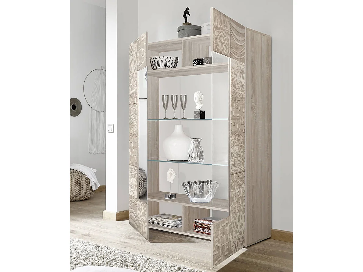 MilaniHome.it - vetrina moderna con 2 ante di design moderno industrial cm 121 x 166 x 42 hdi coloreMarrone