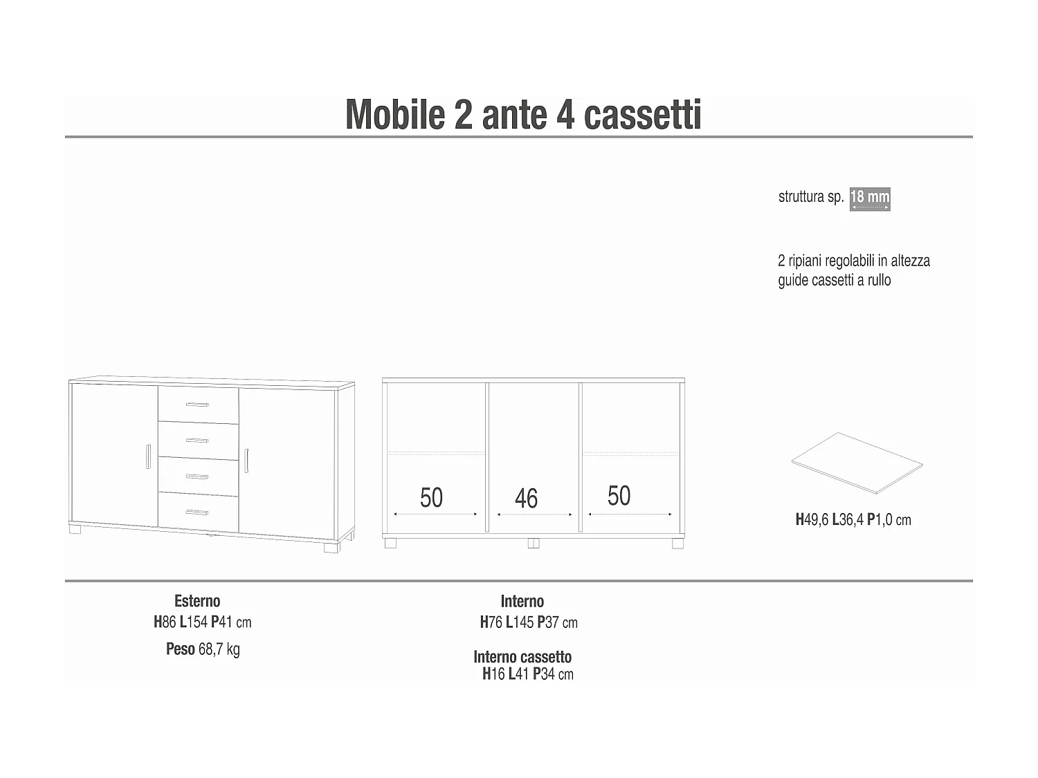 MilaniHome.it - madia moderna per soggiorno di design moderno cm 153 l x 41 p x 86 hdi coloreBianco