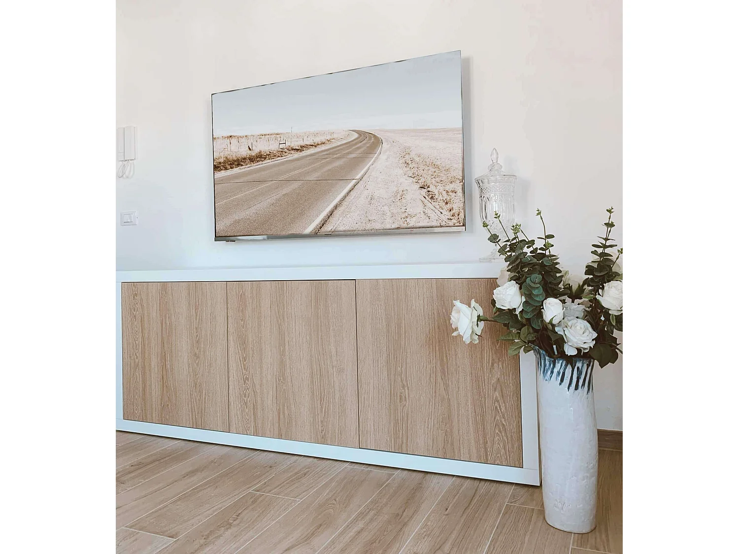 MilaniHome.it - Mobile Base Cm 186x45x75 H Naturale E Bianco Per Cucina Sala Da Pranzo Salotto Soggiorno Camera Da Letto Ufficiodi coloreBianco