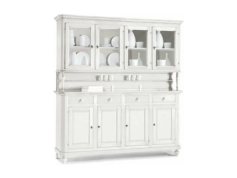 MilaniHome.it - Credenza Con Vetrina In Legno Massello 196x43x218di coloreBianco