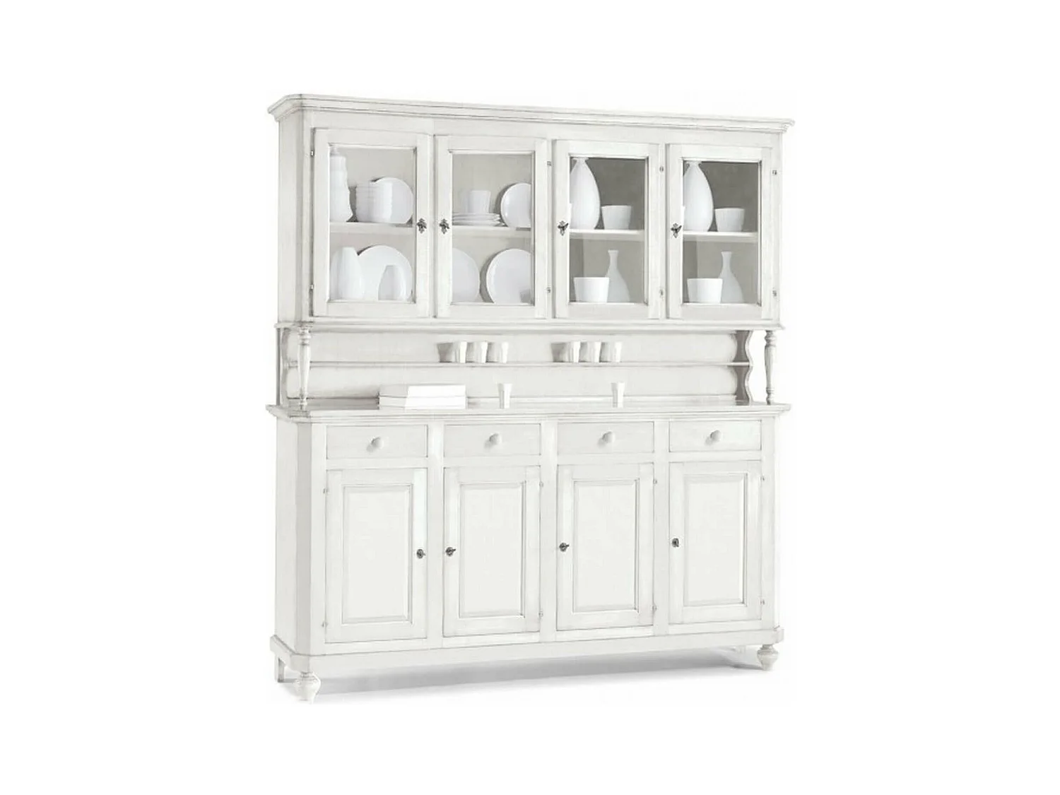 MilaniHome.it - Credenza Con Vetrina In Legno Massello 196x43x218di coloreBianco