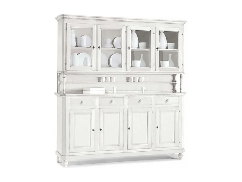 MilaniHome.it - Credenza Con Vetrina In Legno Massello 196x43x218di coloreBianco