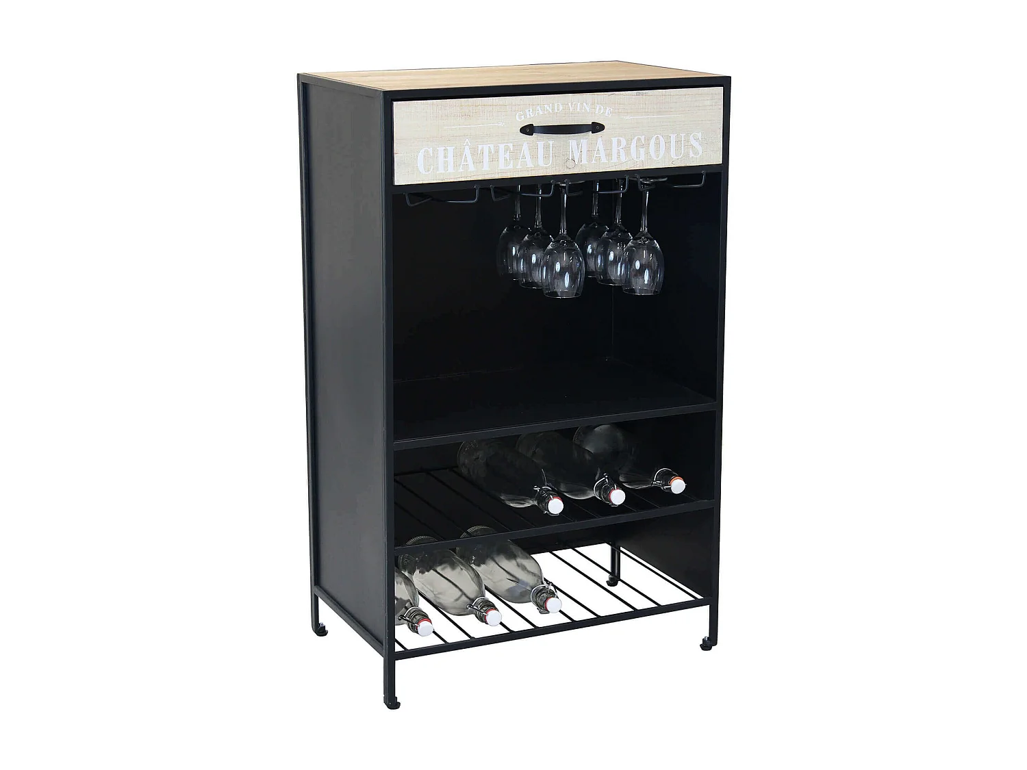 MilaniHome.it - mobile con portabottiglie per salotto soggiorno cucina di design industrial cm 59x39,5x95 hdi coloreNero