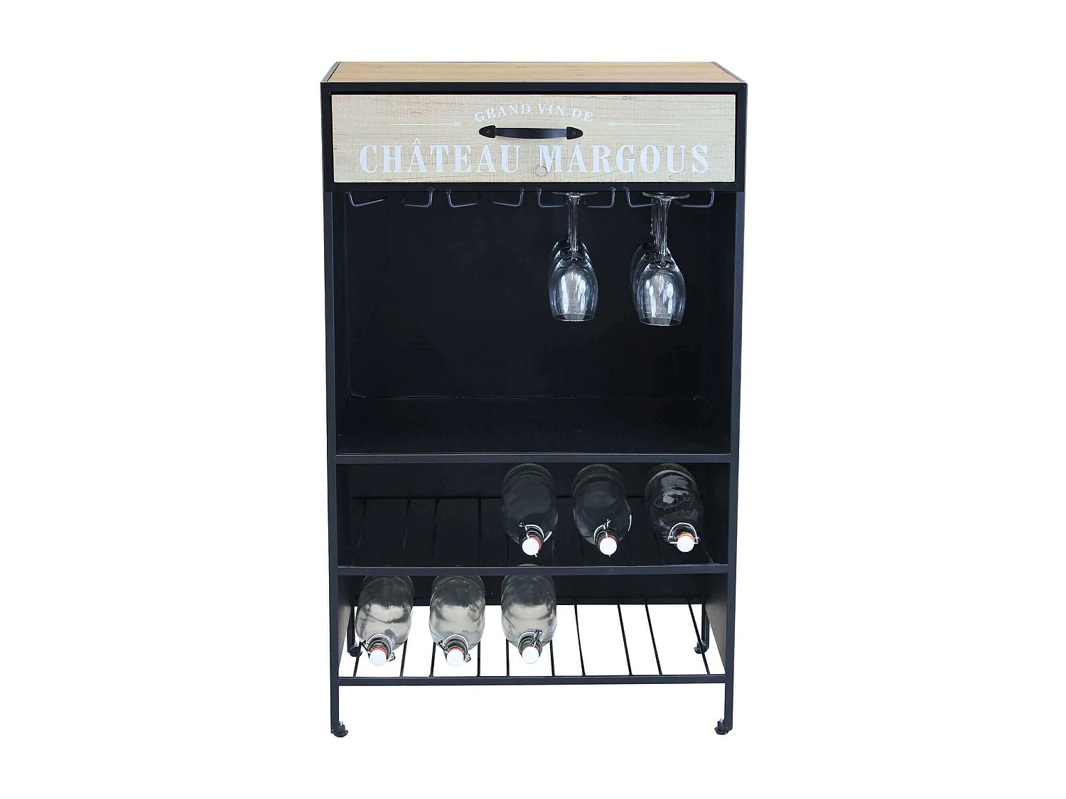 MilaniHome.it - mobile con portabottiglie per salotto soggiorno cucina di design industrial cm 59x39,5x95 hdi coloreNero