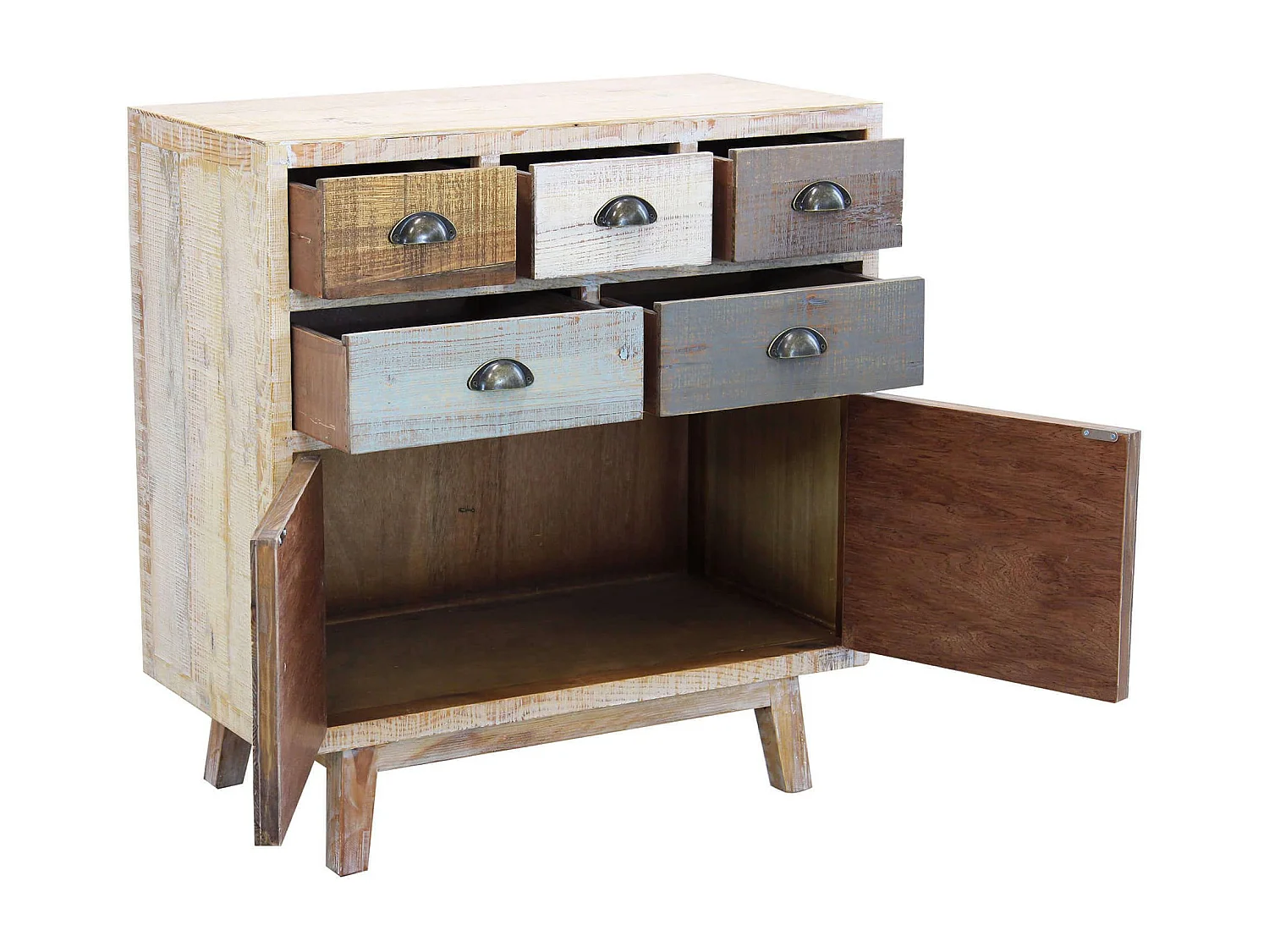 MilaniHome.it - Madia In Legno Mobile Per Interno Con 5 Cassetti E 2 Ante Di Design Stile Country Moderno Vintagedi coloreMulticolor