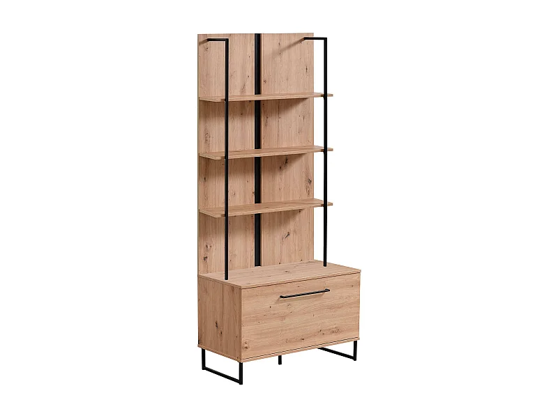 libreria moderna colore rovere con 4 mensole e un'anta di design moderno industrial cm 85 x 42 x 191,5 h