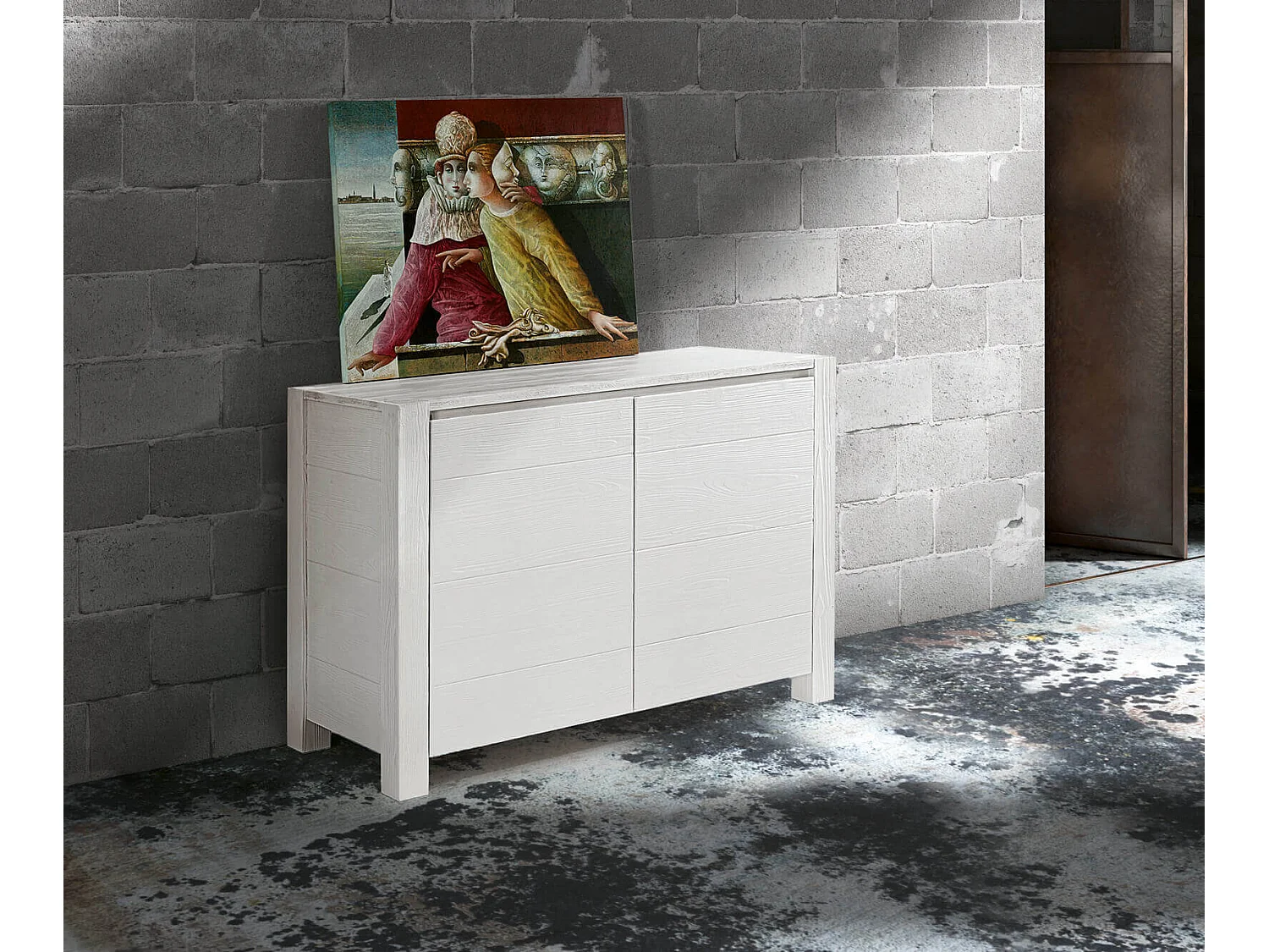 MilaniHome.it - Credenza Abete Bianco Spazzolato 125x50x84 Per Interno Sala Da Pranzo Salotto Cucina Moderno Massellodi coloreBianco