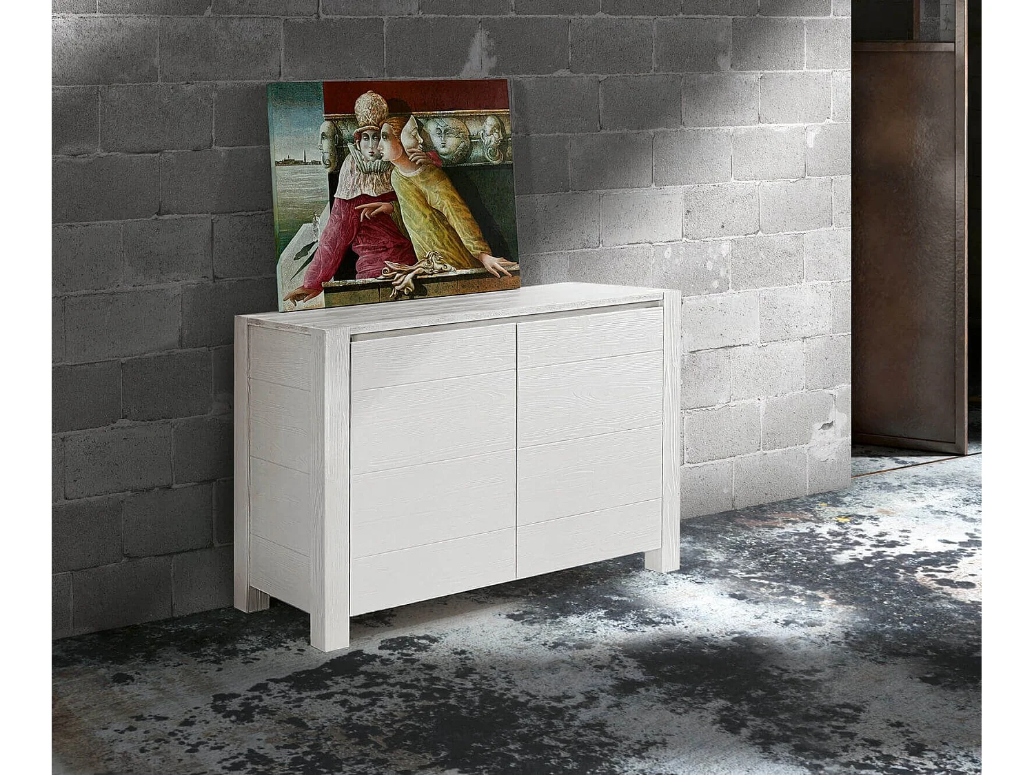 MilaniHome.it - Credenza Abete Bianco Spazzolato 125x50x84 Per Interno Sala Da Pranzo Salotto Cucina Moderno Massellodi coloreBianco