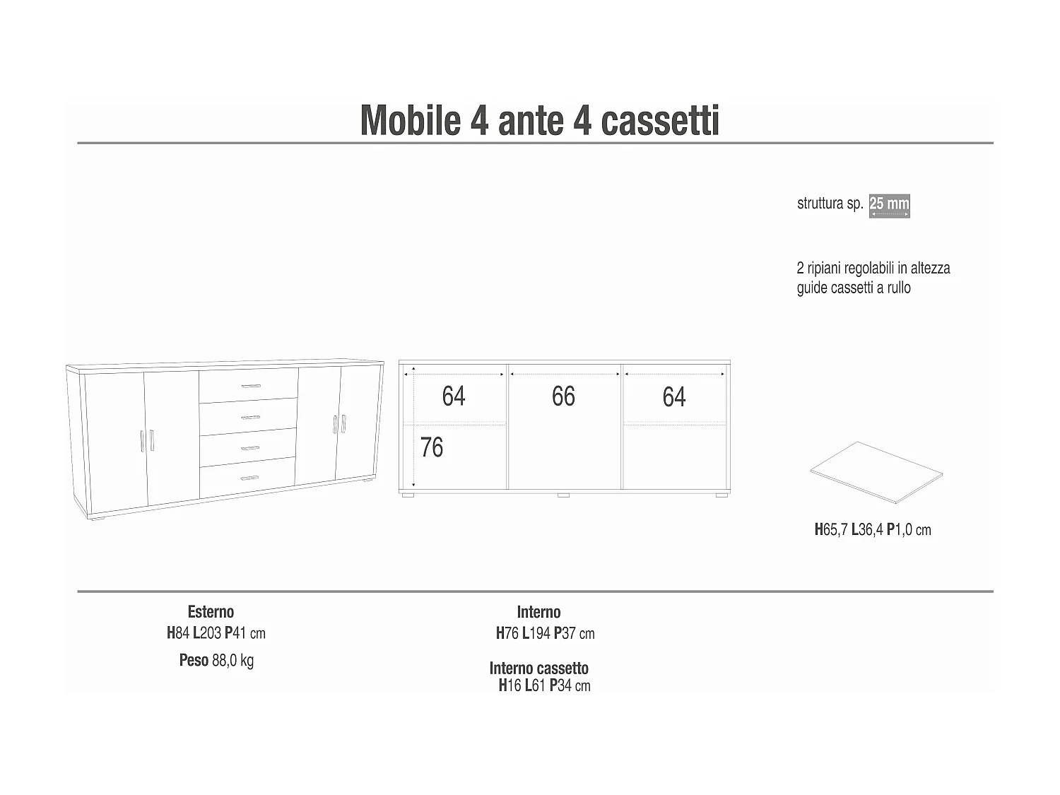 MilaniHome.it - madia moderna per soggiorno di design moderno cm 203 l x 41 p x 84 hdi coloreMarrone