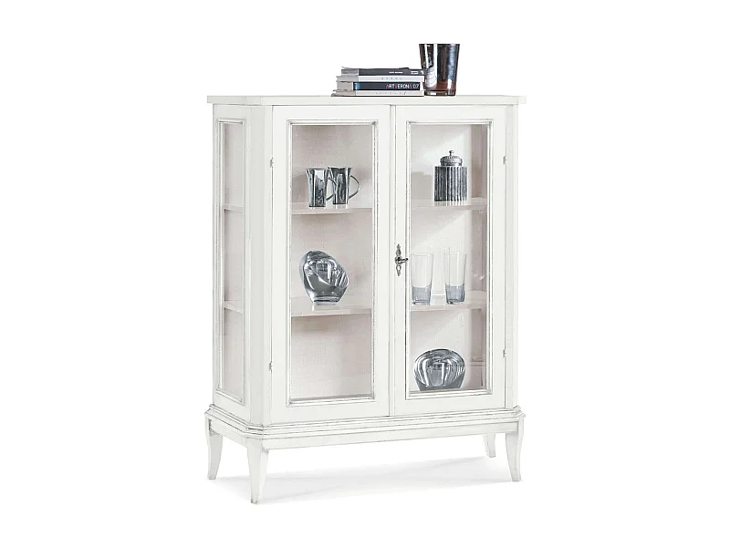 MilaniHome.it - Credenza Con Vetrina In Legno Massello 96x36x116di coloreBianco