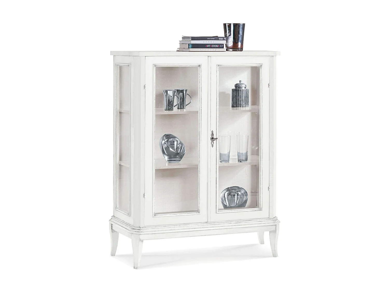 MilaniHome.it - Credenza Con Vetrina In Legno Massello 96x36x116di coloreBianco