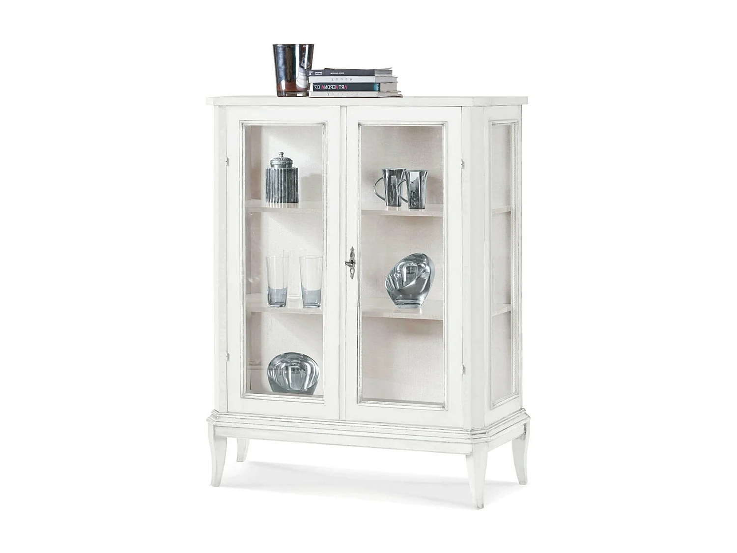 MilaniHome.it - Credenza Con Vetrina In Legno Massello 96x36x116di coloreBianco
