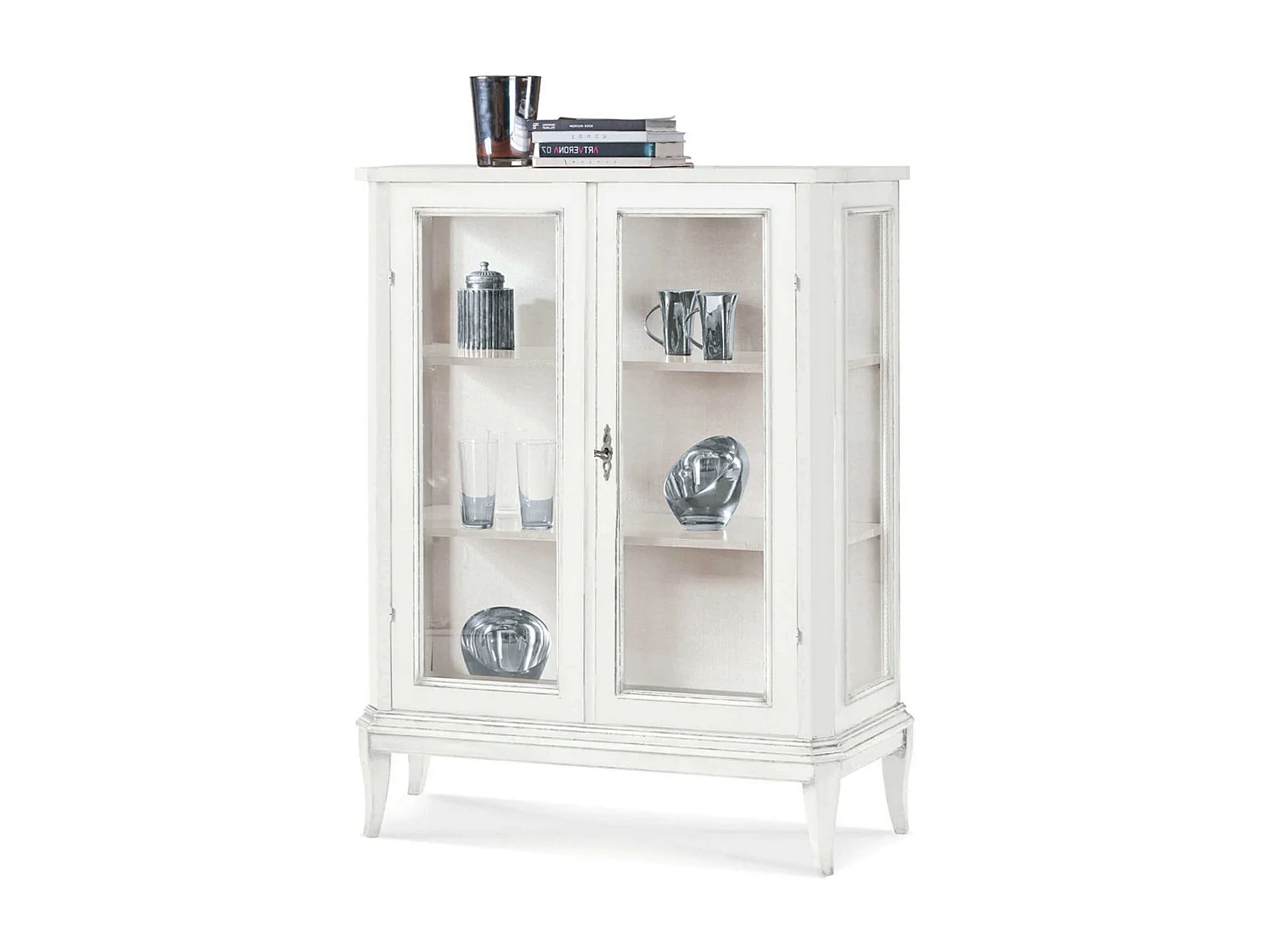 MilaniHome.it - Credenza Con Vetrina In Legno Massello 96x36x116di coloreBianco
