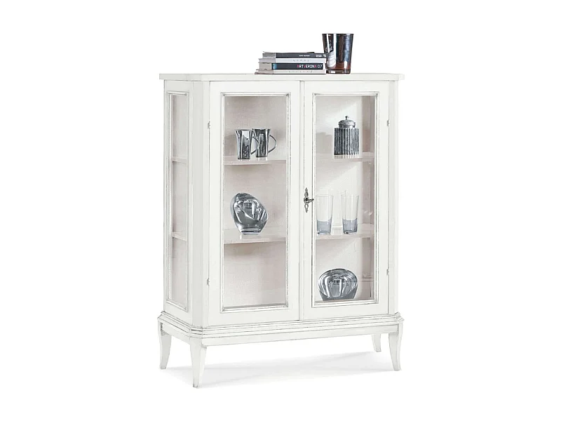 MilaniHome.it - Credenza Con Vetrina In Legno Massello 96x36x116di coloreBianco
