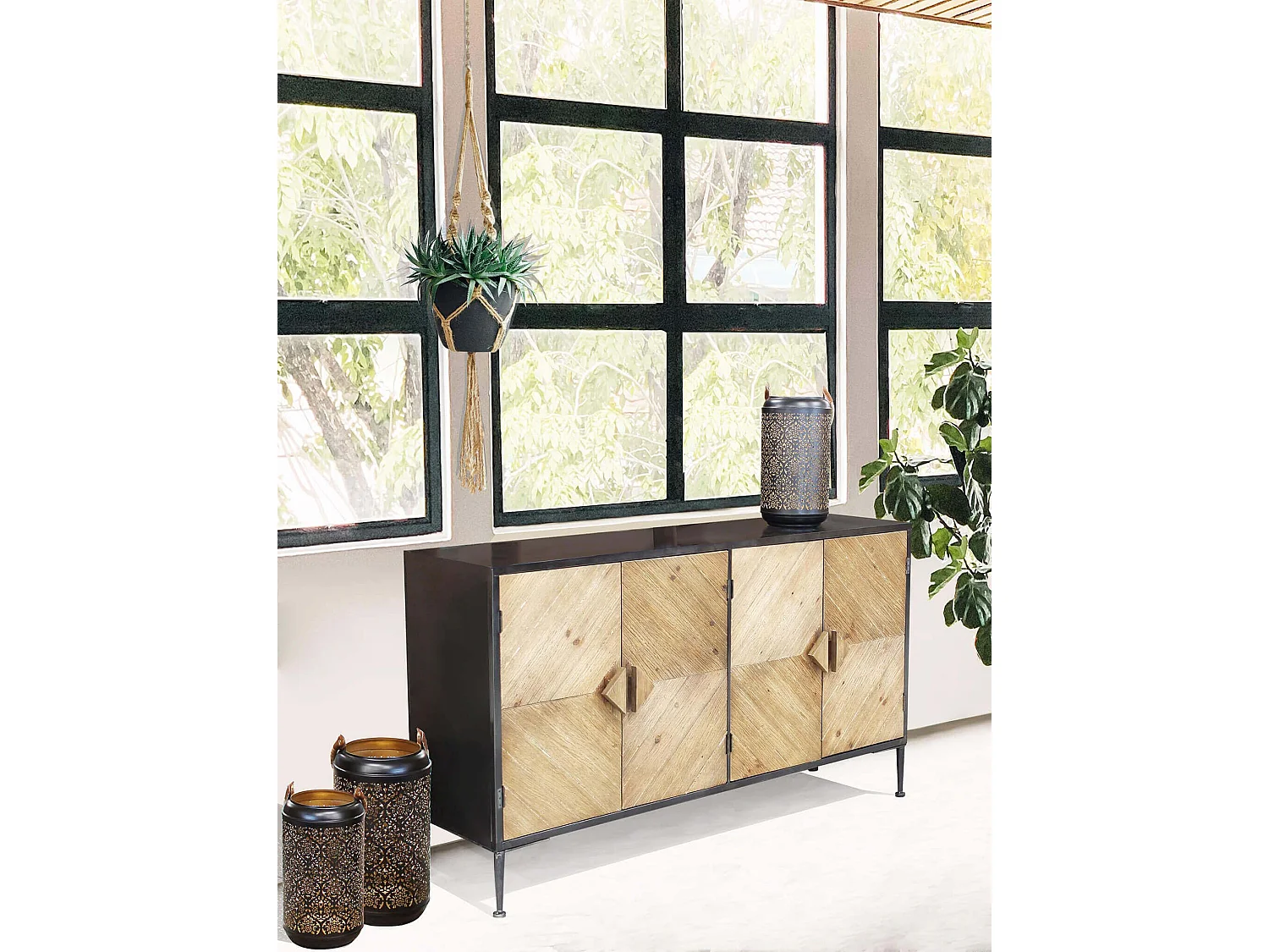 MilaniHome.it - madia in legno e metallo per salotto soggiorno cucina di design industrial cm 147x44x85 hdi coloreMarrone