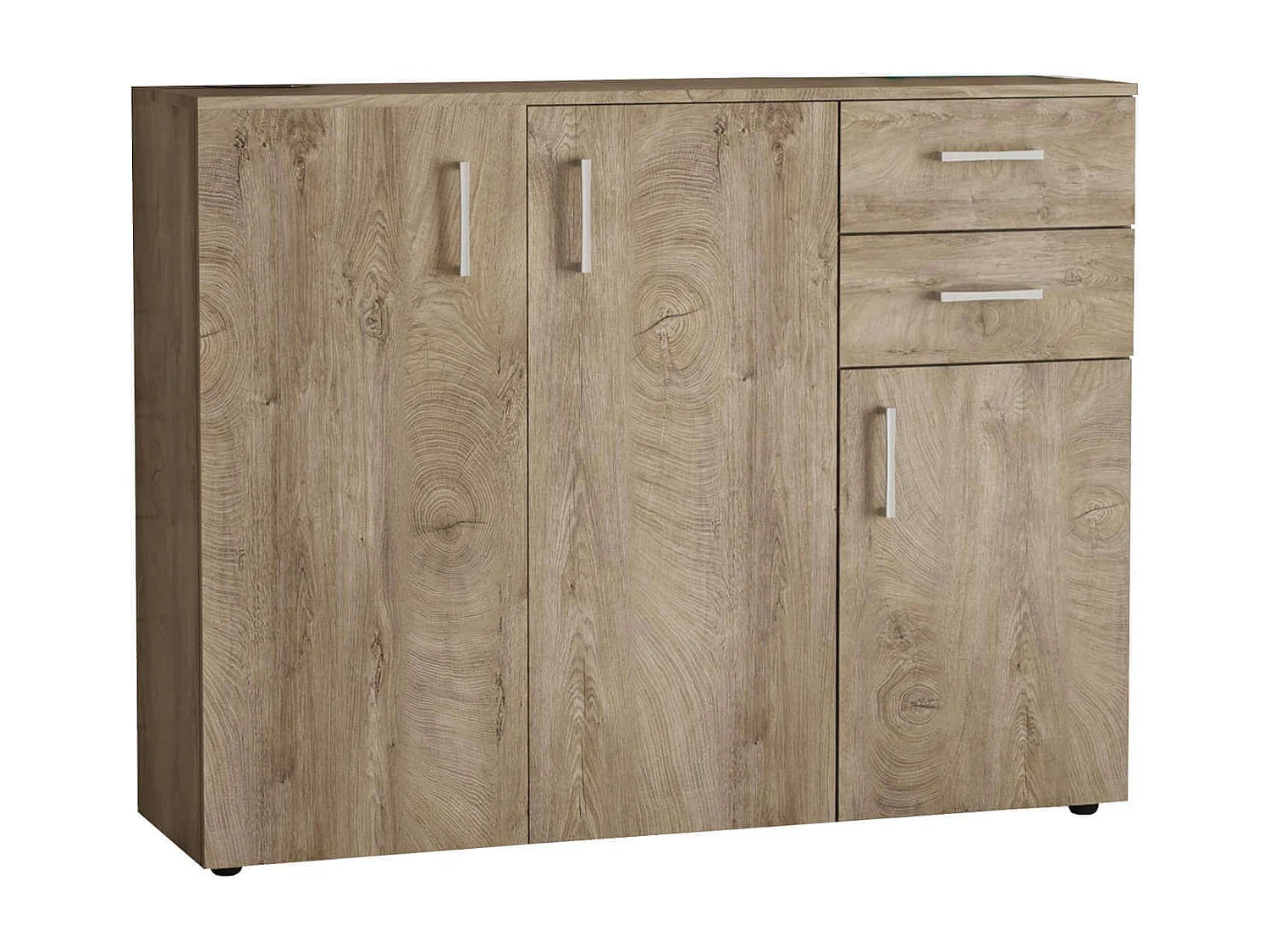 MilaniHome.it - madia moderna con 2 cassetti e tre ante di design moderno contemporaneo cm 106 x 36 x 83 hdi coloreRovere Chiaro