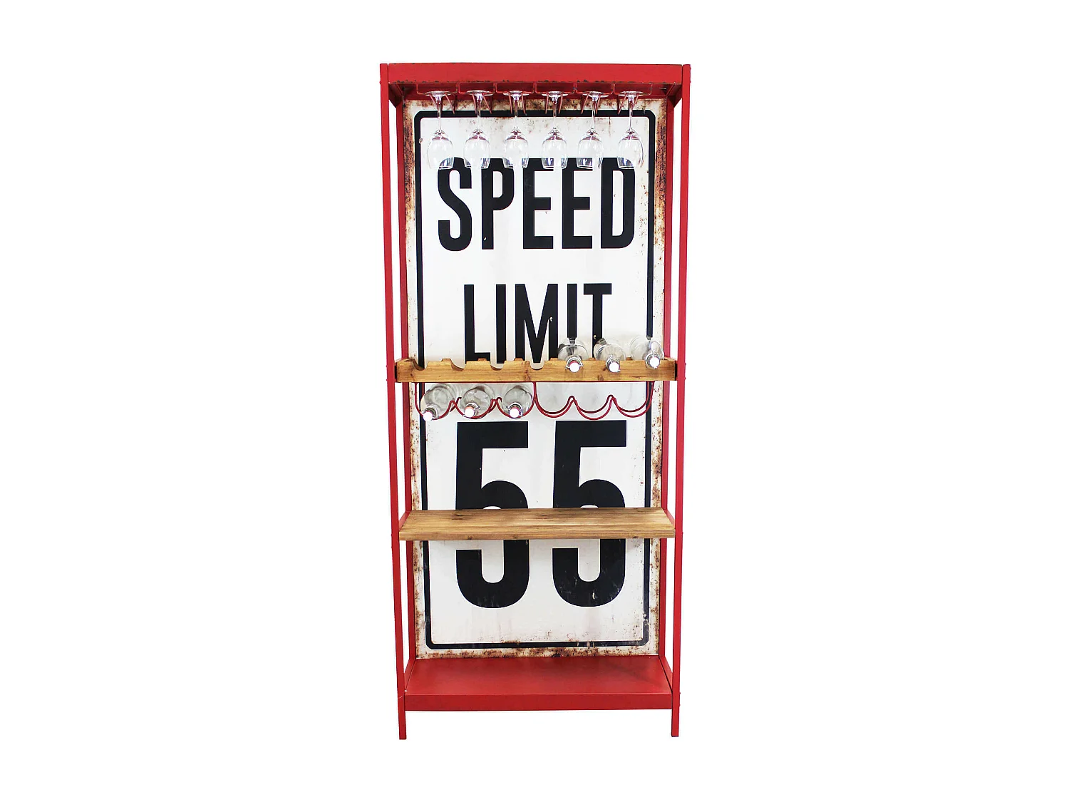 MilaniHome.it - mobile con portabottiglie per salotto soggiorno cucina di design industrial cm 80,5x37x152,5 hdi coloreRosso