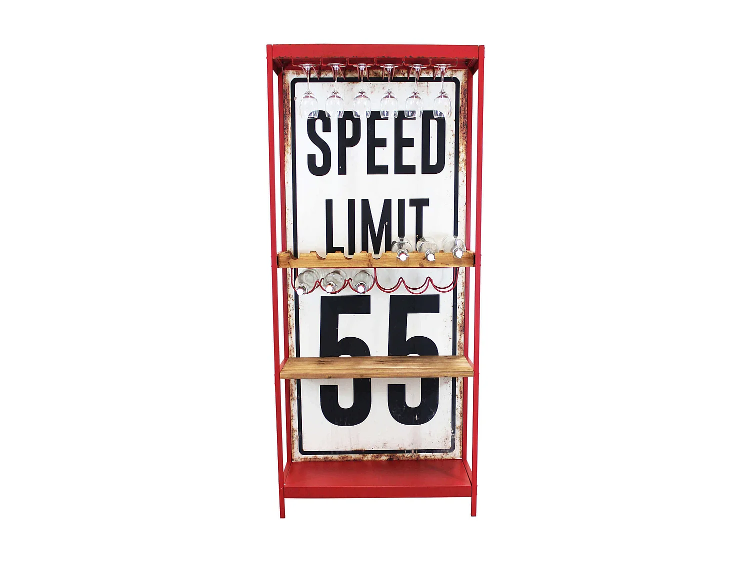 MilaniHome.it - mobile con portabottiglie per salotto soggiorno cucina di design industrial cm 80,5x37x152,5 hdi coloreRosso