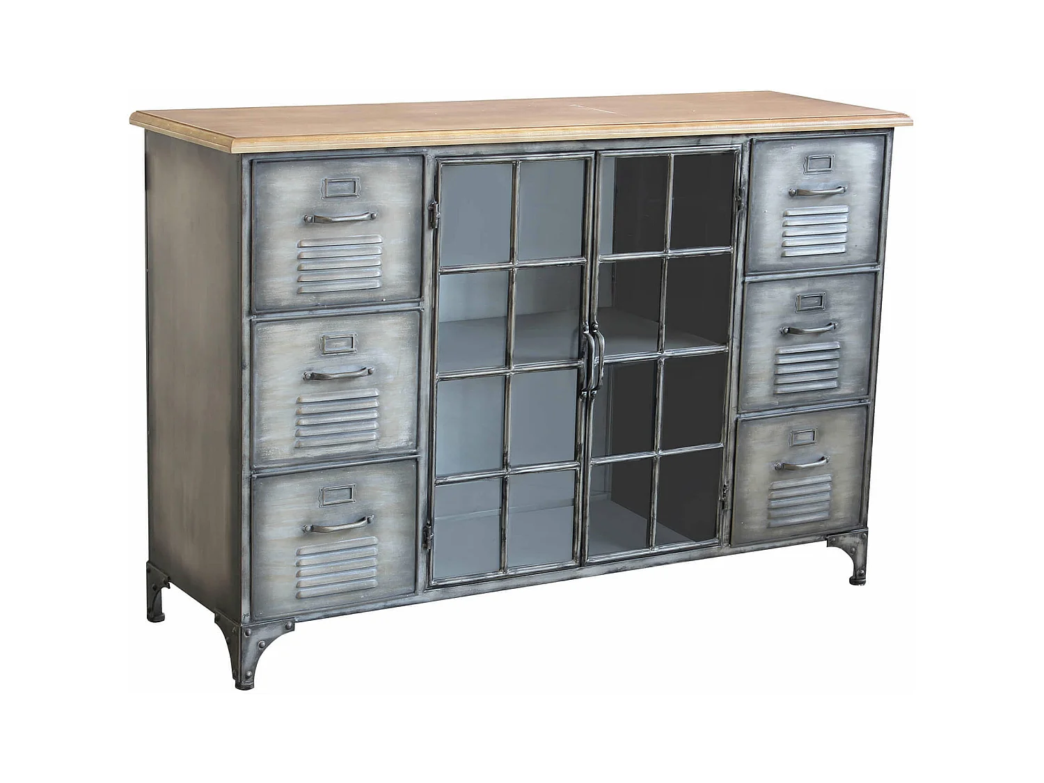 MilaniHome.it - Credenza In Metallo Ferro Industrial Mobile Madia Per Arredamento Soggiorno, Sala Da Pranzo, Salotto Industriale , Cm 124,5x40,5x83 Hdi coloreGrigio