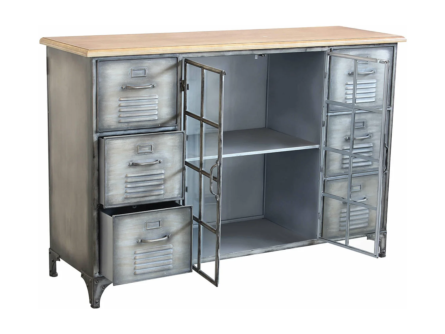 MilaniHome.it - Credenza In Metallo Ferro Industrial Mobile Madia Per Arredamento Soggiorno, Sala Da Pranzo, Salotto Industriale , Cm 124,5x40,5x83 Hdi coloreGrigio