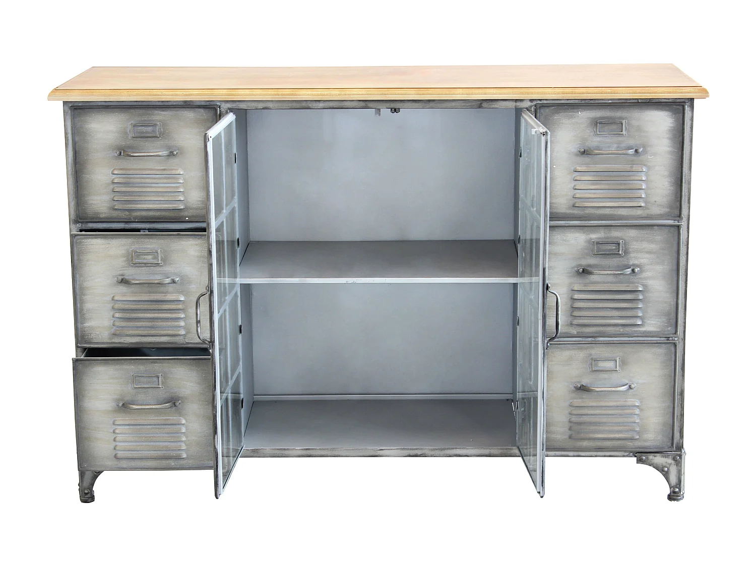 MilaniHome.it - Credenza In Metallo Ferro Industrial Mobile Madia Per Arredamento Soggiorno, Sala Da Pranzo, Salotto Industriale , Cm 124,5x40,5x83 Hdi coloreGrigio