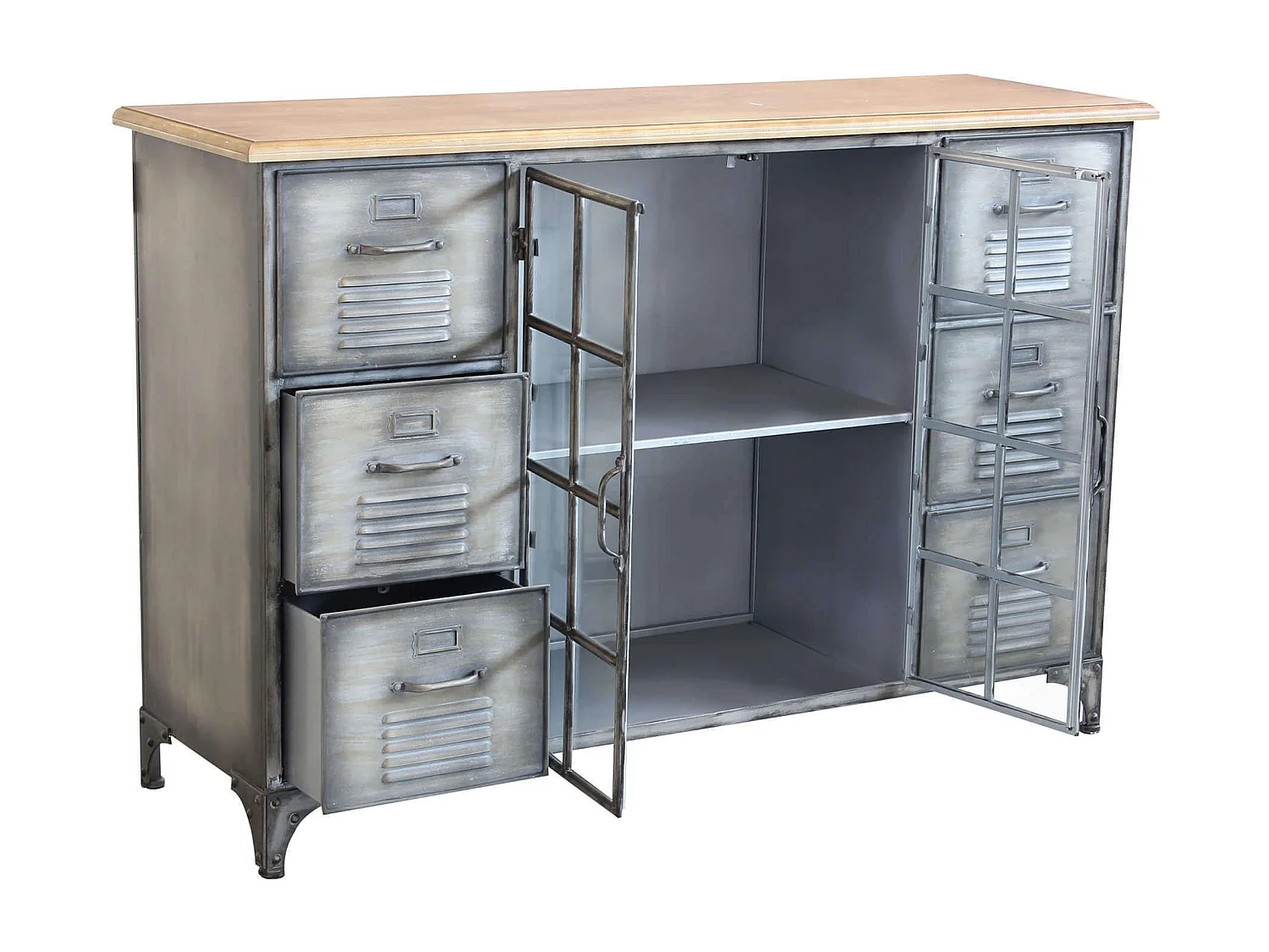 Milani Home - madia credenza industrial 125 x 41 x 83 cm, grigio antracite, acciaio e legno massiccio riciclato