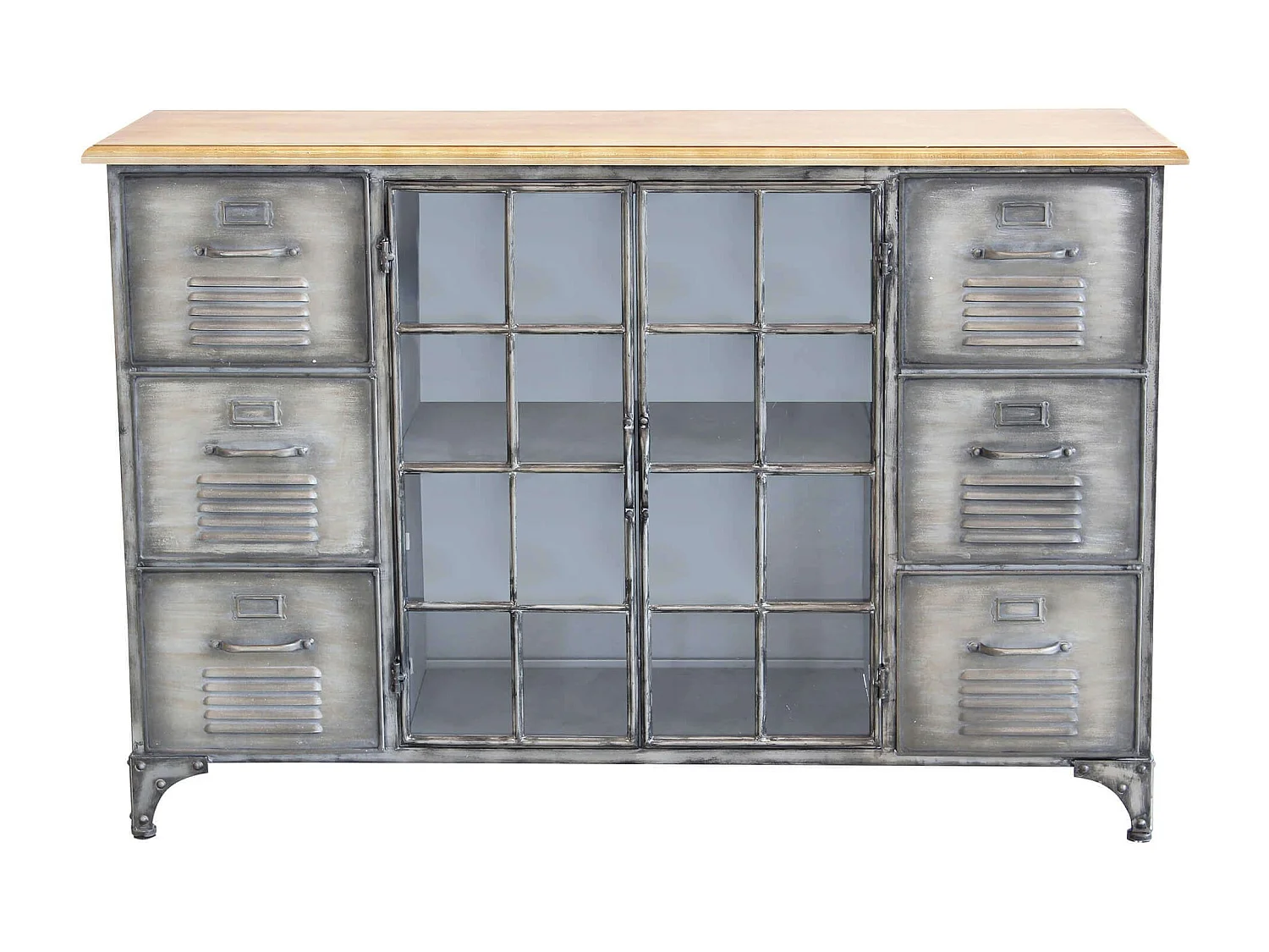 Milani Home - madia credenza industrial 125 x 41 x 83 cm, grigio antracite, acciaio e legno massiccio riciclato