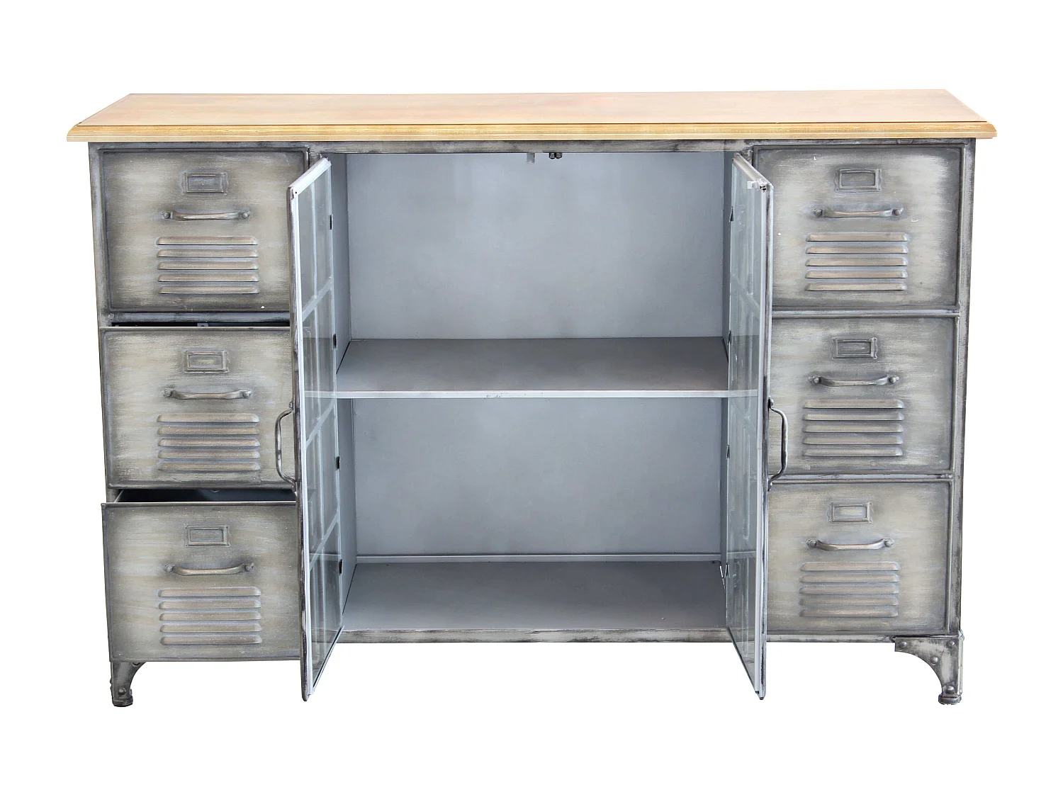 Milani Home - madia credenza industrial 125 x 41 x 83 cm, grigio antracite, acciaio e legno massiccio riciclato