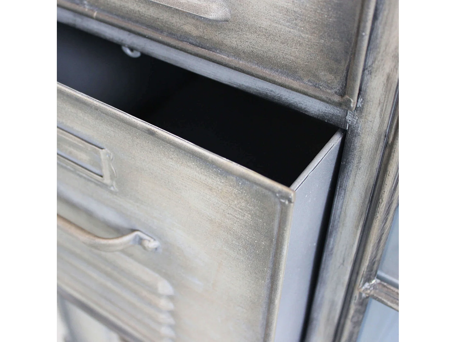 Milani Home - madia credenza industrial 125 x 41 x 83 cm, grigio antracite, acciaio e legno massiccio riciclato