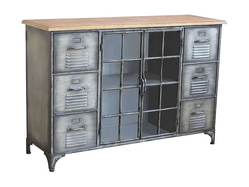 MilaniHome.it - Credenza In Metallo Ferro Industrial Mobile Madia Per Arredamento Soggiorno, Sala Da Pranzo, Salotto Industriale , Cm 124,5x40,5x83 Hdi coloreGrigio