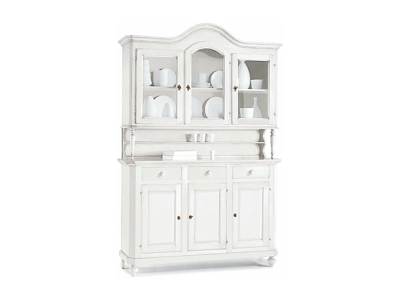 MilaniHome.it - Credenza Con Vetrina In Legno Massello 150x43x228di coloreBianco