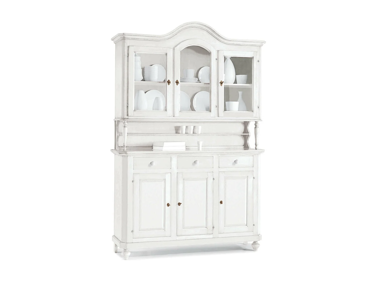 MilaniHome.it - Credenza Con Vetrina In Legno Massello 150x43x228di coloreBianco